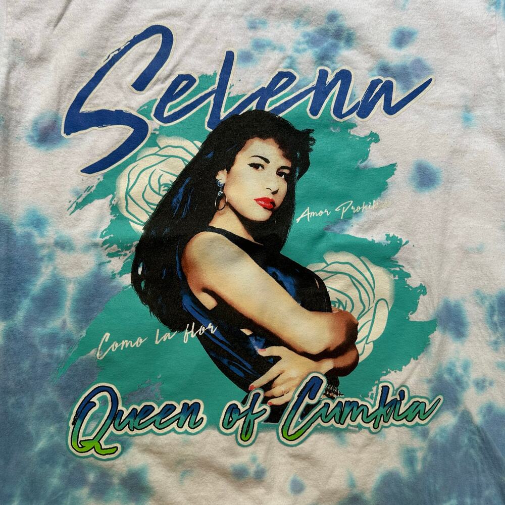 Official Selena blue white tie dyed short sleeve graphic shirt SIZE S - Picture 3 of 4